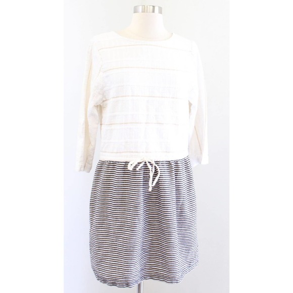 Ace and Jig Black Ivory-White Tan Striped Drawstring Waist Shift Dress Size S
